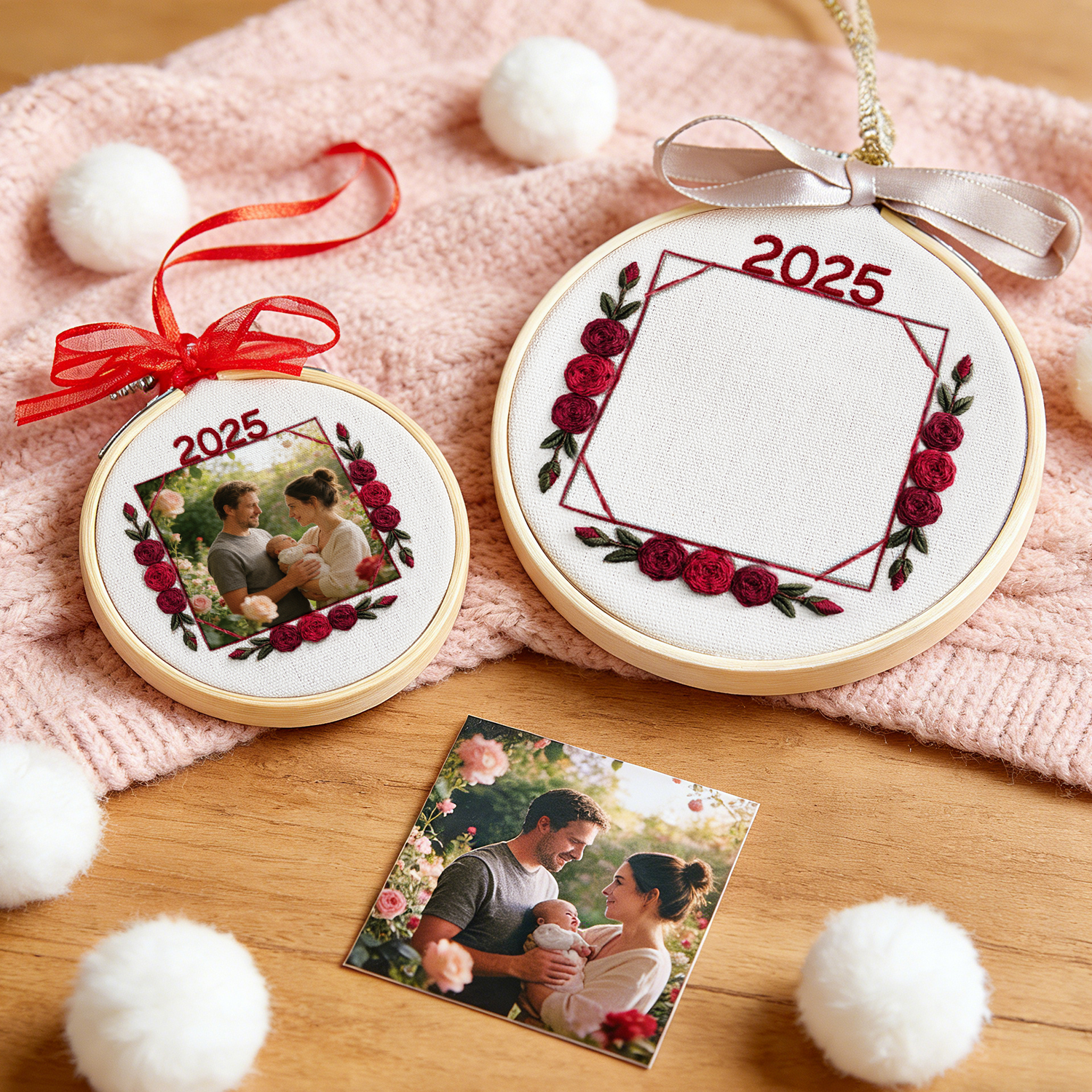 Kit De Broderie Photo À Faire Soi-même, Cadre De Noël À Broder Soi-même, Cadeau Souvenir Personnalisé Avec Photo Et Texte - soufeelfr