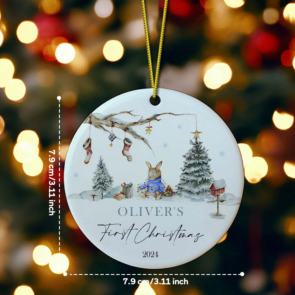 Ornement Personnalisé En Céramique De Lapin Avec Nom, Premier Ornement De Noël De Bébé, Cadeau De Noël Pour Nouveau Bébé - soufeelfr