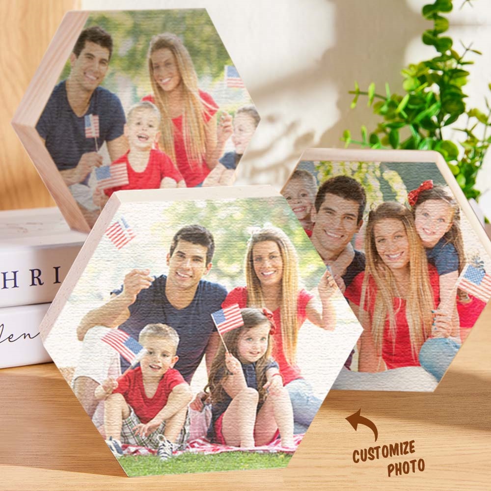 Ornement Photo Personnalisé Hexagone Galerie Mur Photo Bois Cadeaux