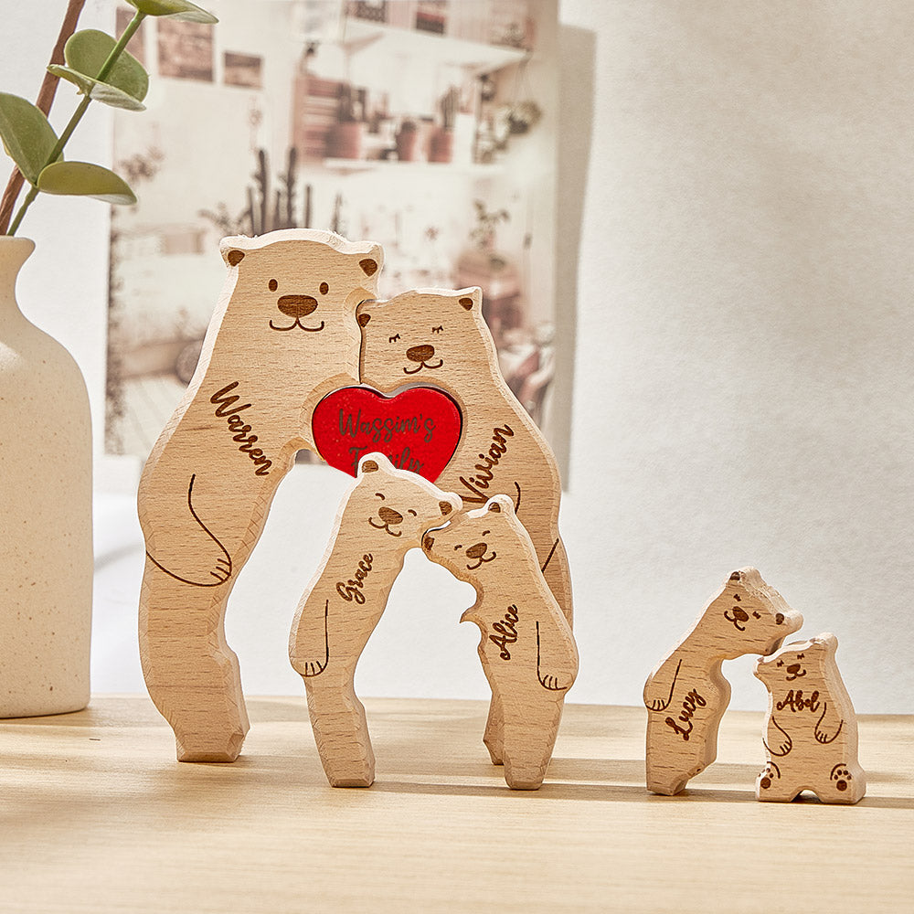 Ours En Bois Personnalisés, Puzzle Avec Noms De Membres De La Famille, Cadeaux De Décoration Pour La Maison - soufeelfr