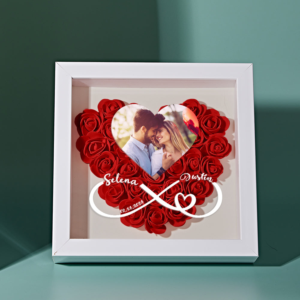 Boîte D'ombre De Fleur De Coeur Personnalisée Avec Cadeau Romantique Photo Pour Amoureux - soufeelfr