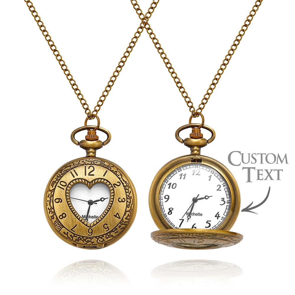 Montre De Poche Gravable Vintage, Pendentif Cœur Creux, Chaîne, Cadeau Pour Hommes - soufeelfr