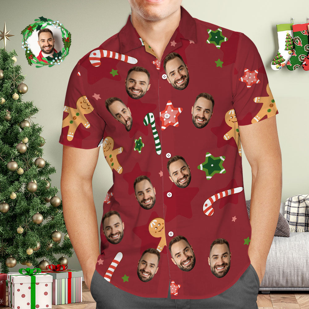 Chemise Hawaïenne Avec Visage Personnalisé Photo Personnalisée Chemises Hawaïennes Rouges Cadeau De Noël Pour Lui - soufeel
