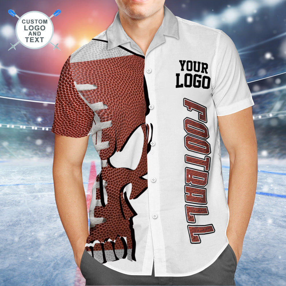 Logo Personnalisé Et Texte Chemise Hawaïenne Chemise Aloha Imprimée Pour Hommes Chemise D'équipe-football Américain