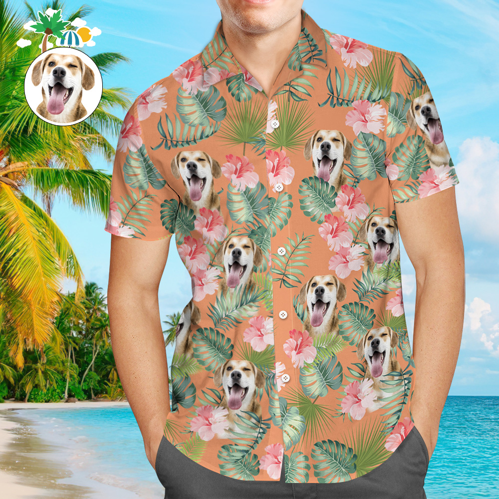 Chemises Hawaïennes Personnalisées Pour Hommes, Visage De Chien Personnalisé Sur Une Chemise Hawaïenne Pour Les Amoureux Des Animaux De Compagnie