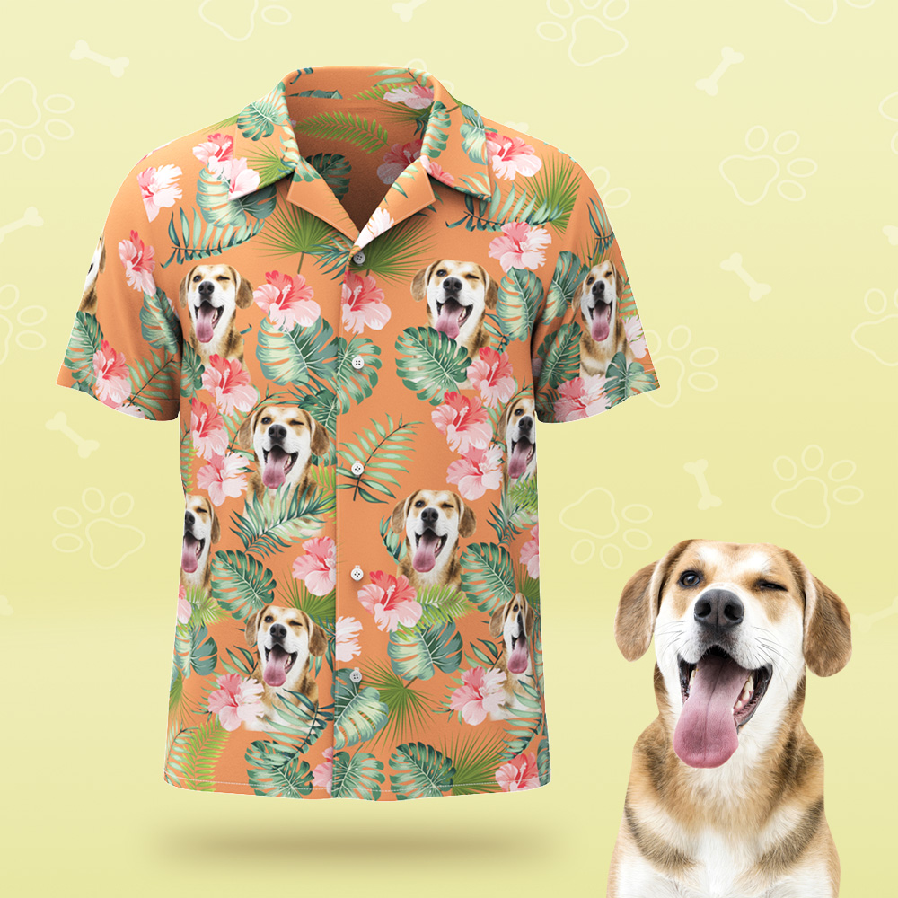 Chemises Hawaïennes Personnalisées Pour Hommes, Visage De Chien Personnalisé Sur Une Chemise Hawaïenne Pour Les Amoureux Des Animaux De Compagnie