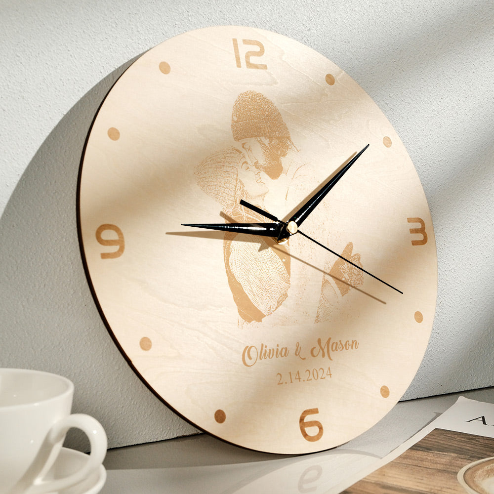 Horloge En Bois Avec Photo Personnalisée, Cadeaux D'amour Pour La Saint-valentin - soufeelfr