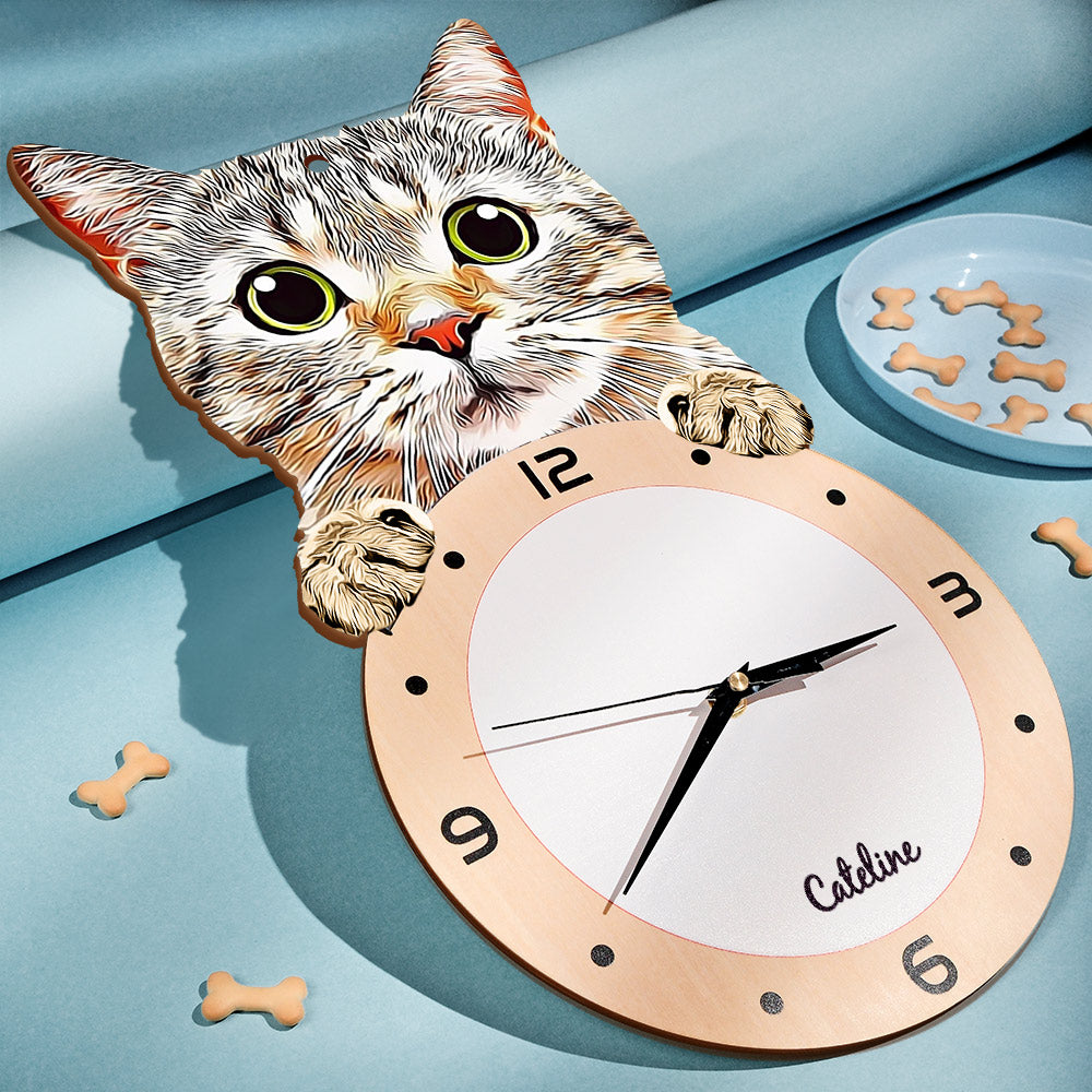 Horloge Photo Personnalisée, Visage De Chat Personnalisé, Décoration De Maison, Cadeaux Pour Amoureux Des Animaux De Compagnie - soufeelfr
