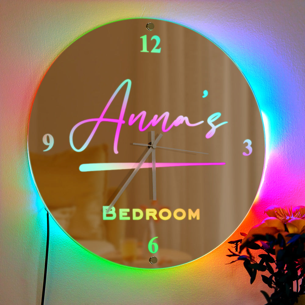 Décoration Murale Avec Horloge Et Miroir Avec Nom Personnalisé - soufeelfr