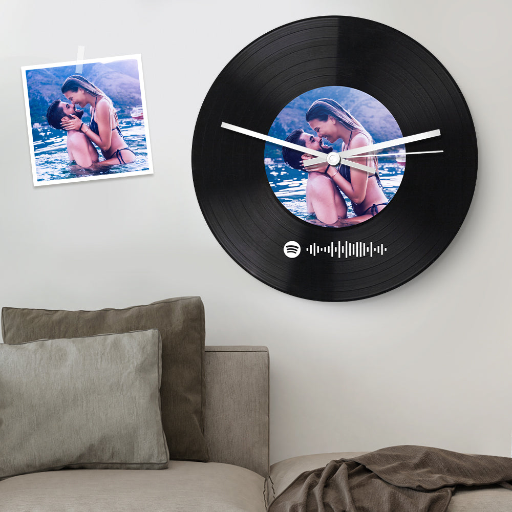 Horloge Photo À Code Spotify Personnalisée, Horloge Pour Disque Vinyle Personnalisée, Cadeaux De Décoration Uniques Pour La Maison - soufeelfr