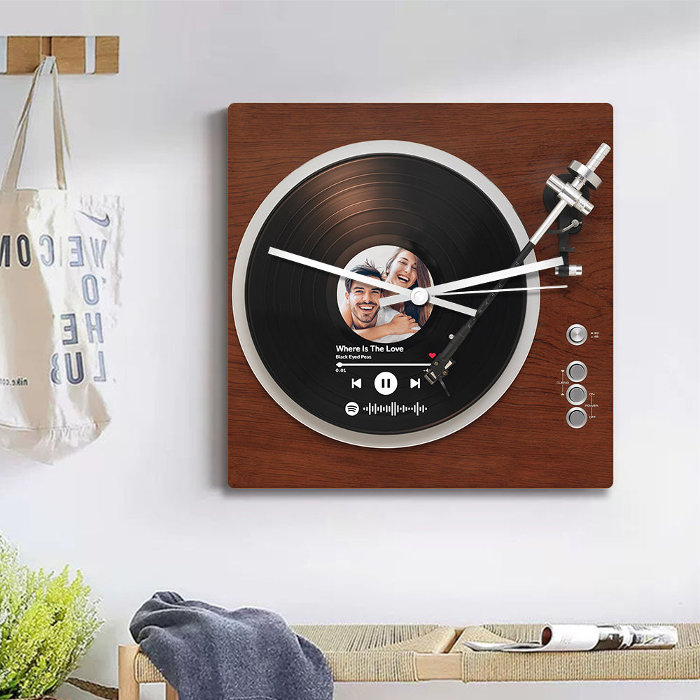 Horloge En Disque Vinyle Personnalisée, Code Spotify Personnalisé, Horloge Carrée Avec Photo, Cadeaux De Décoration Uniques Pour La Maison - soufeelfr