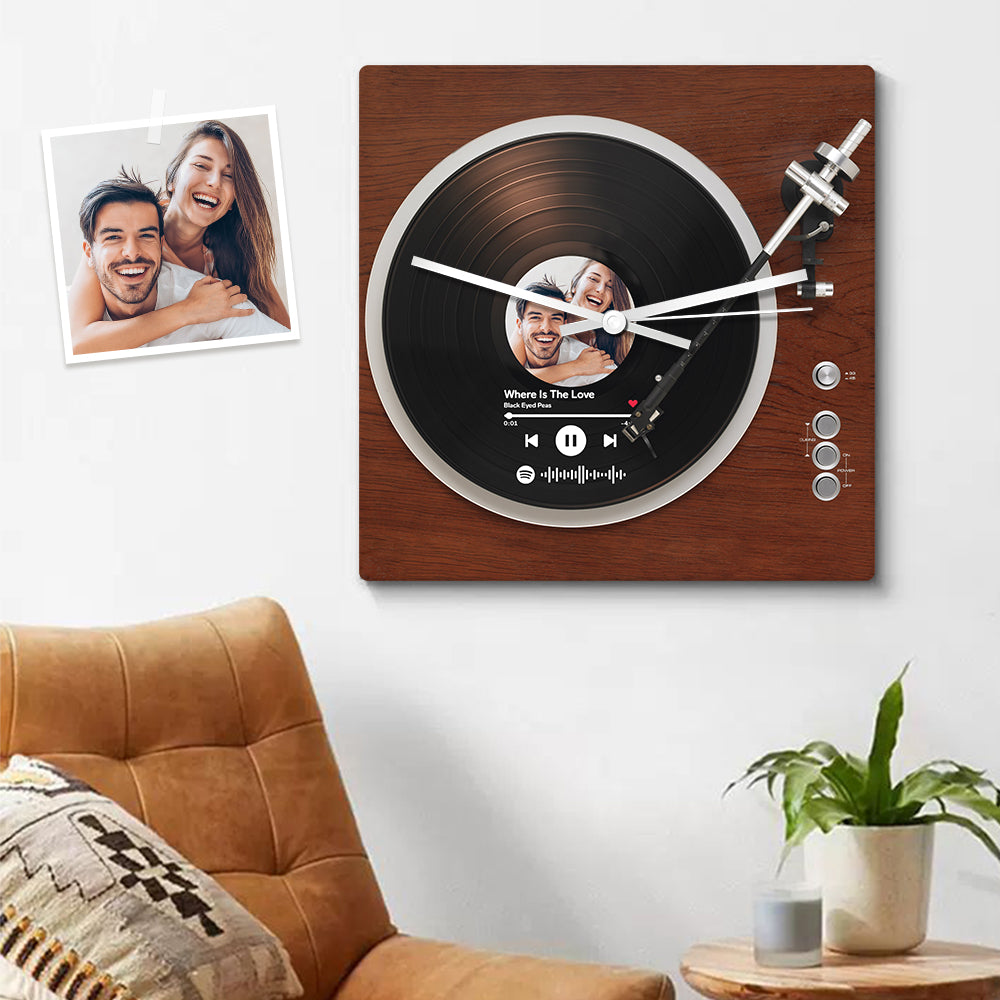 Horloge En Disque Vinyle Personnalisée, Code Spotify Personnalisé, Horloge Carrée Avec Photo, Cadeaux De Décoration Uniques Pour La Maison - soufeelfr