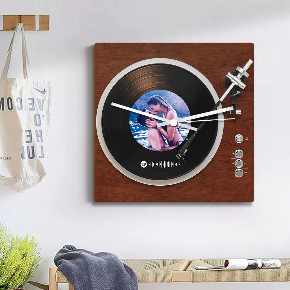 Horloge Carrée Avec Photo De Code Spotify Personnalisée, Horloge Pour Disque Vinyle Personnalisée, Cadeaux De Décoration Uniques Pour La Maison - soufeelfr