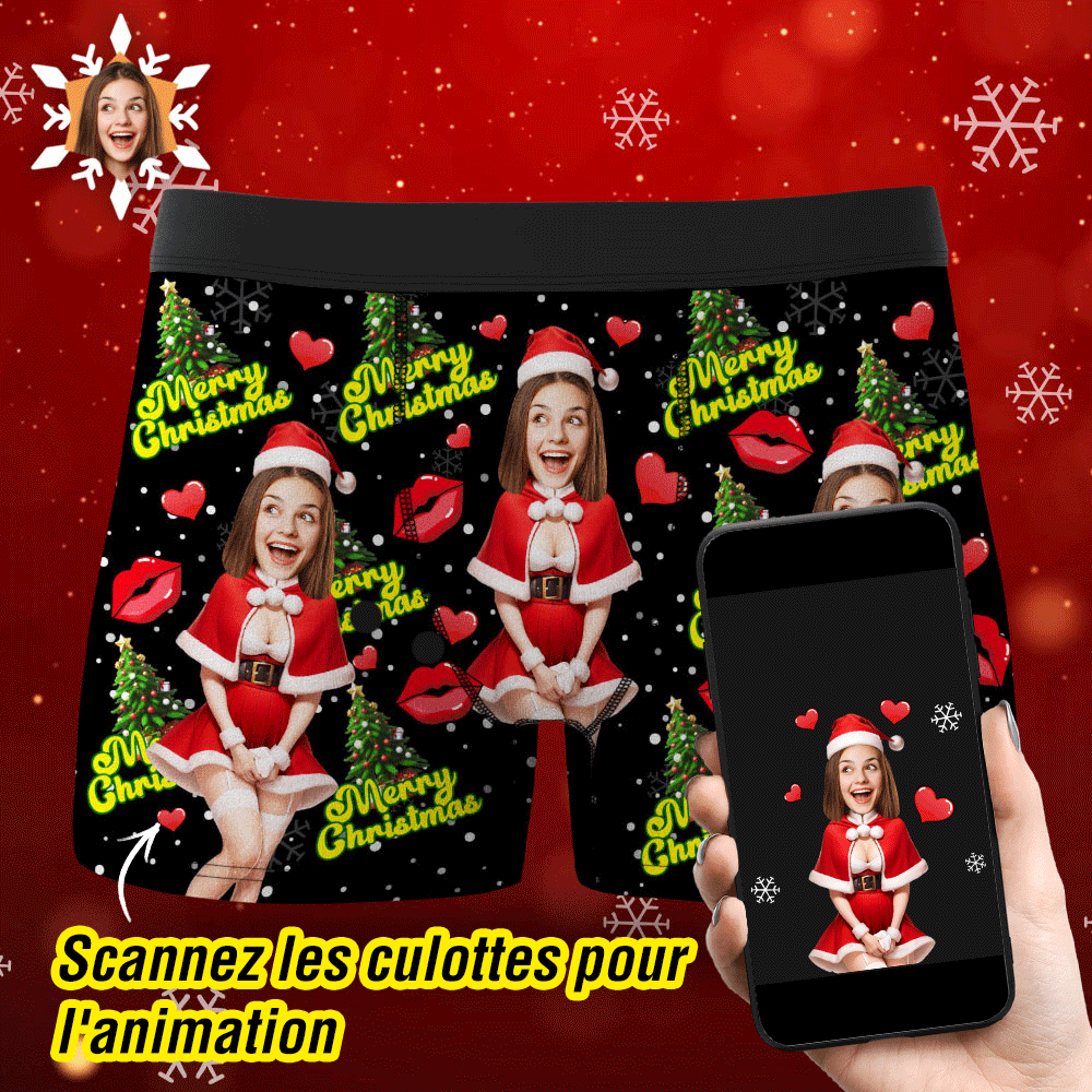 Photo Personnalisée Boxer Santa Woman Face Sous-vêtements Couple Cadeaux Cadeau De Noël Ar View