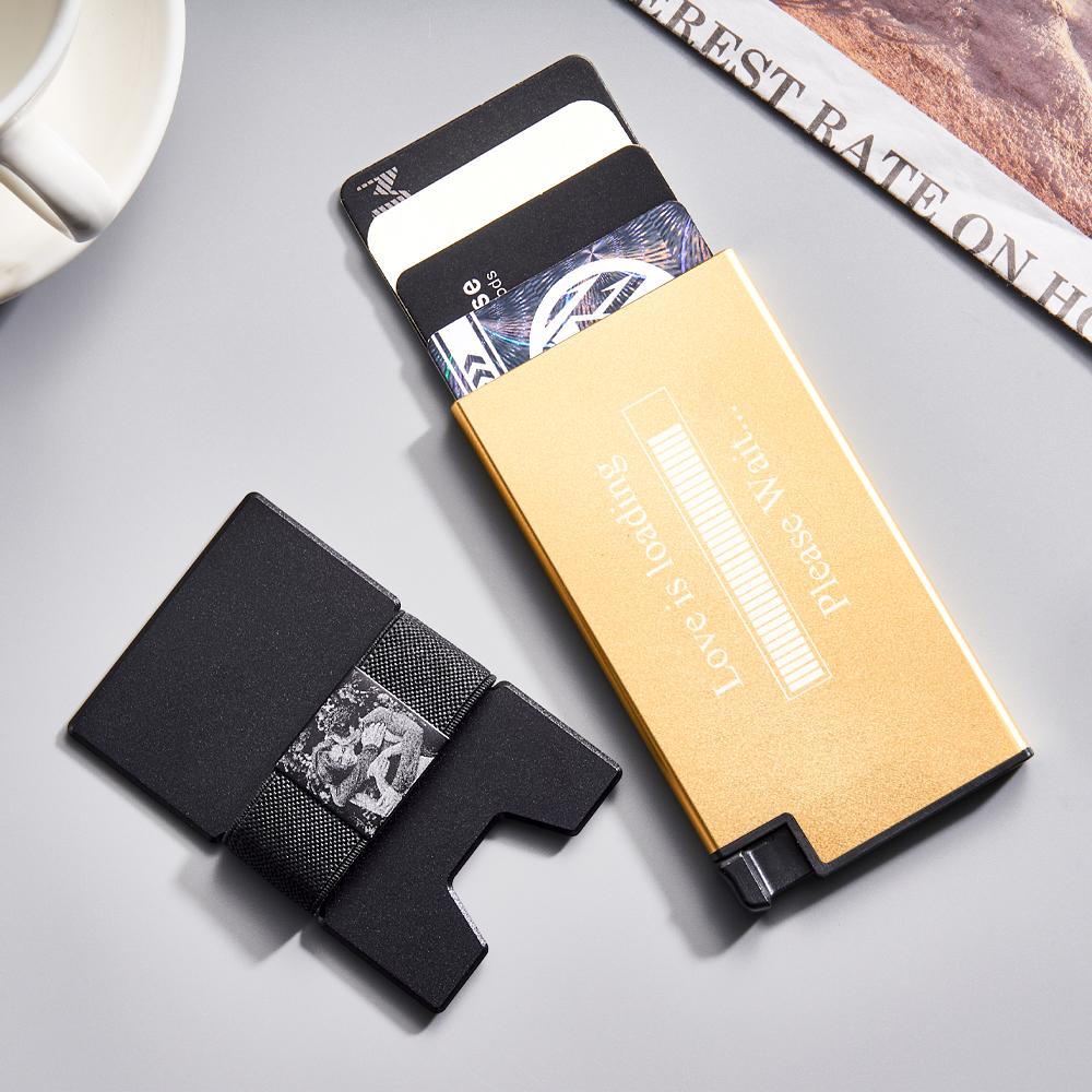 Portefeuille De Cartes À Éjection Automatique Avec Photo Personnalisée, Avec Sangle D'argent, Porte-cartes Tendance, Accessoire D'affaires Pour Hommes - soufeelfr