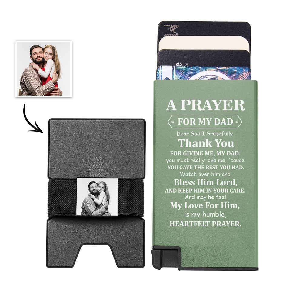 Portefeuille De Carte À Éjection Automatique Avec Photo Personnalisée, Avec Sangle D'argent, Porte-cartes En Métal, Accessoire D'affaires Pour Papa - soufeelfr