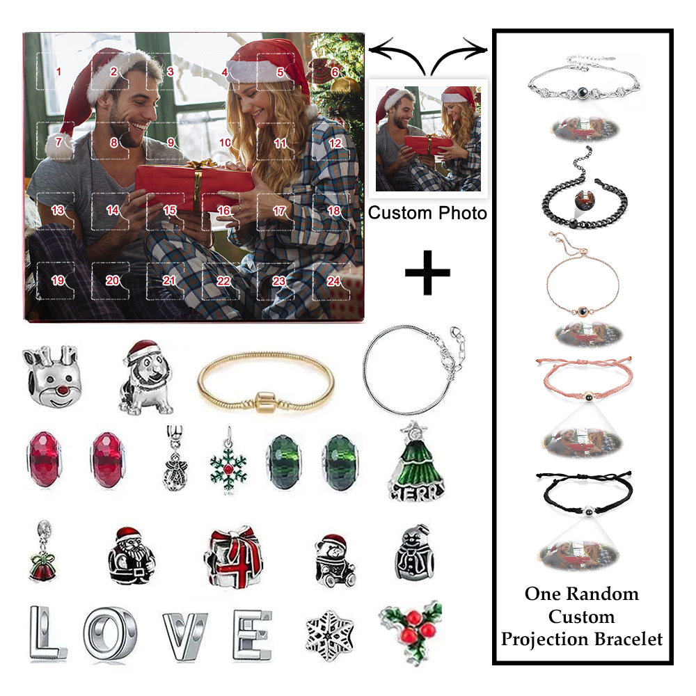 Bracelet De Projection Personnalisé Calendrier De L'avent Bracelet De Noël 24 Calendrier Compte À Rebours Boîte Cadeau Bracelet Pour Elle - soufeelfr