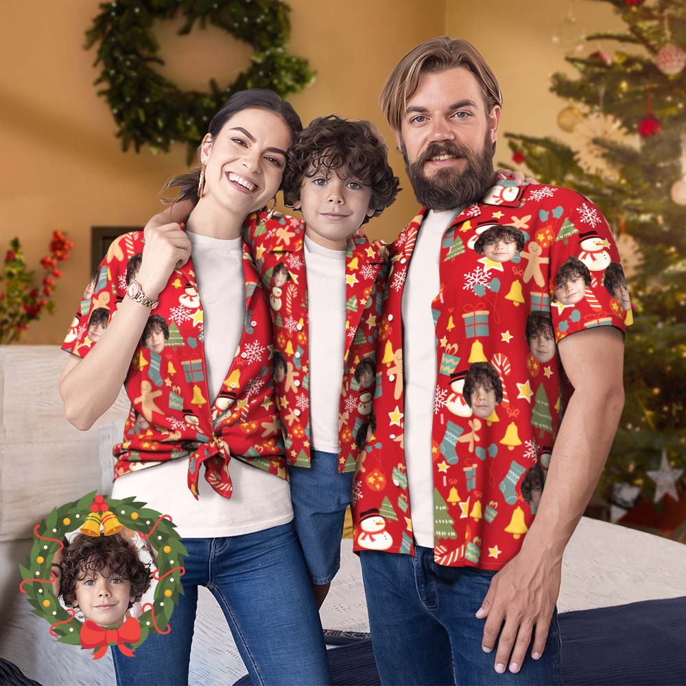 Visage Personnalisé Famille Correspondant Tenue Hawaïenne Noël Piscine Fête Parent-enfant Porte-joyeux Noël
