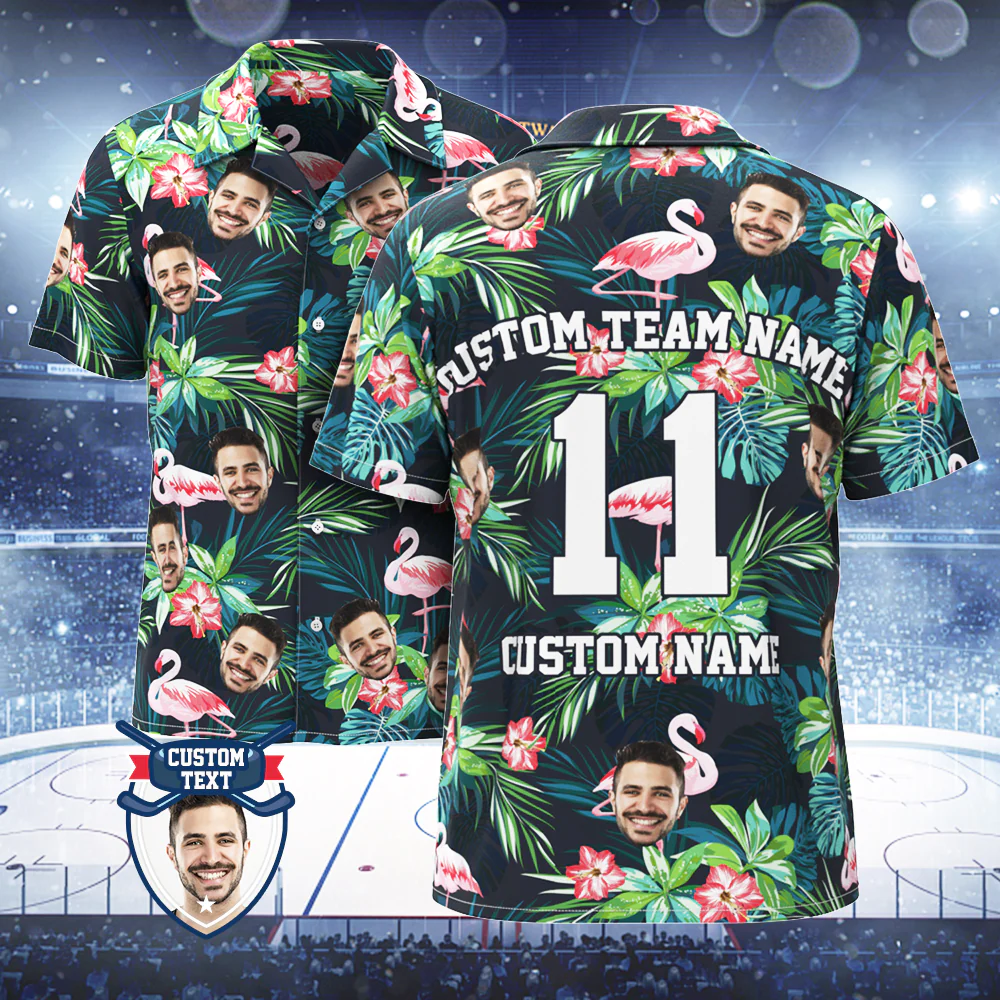 Chemise Hawaïenne Imprimée Personnalisée Pour Les Fans, Visage Et Texte Personnalisés, Chemise Hawaïenne, Cadeau Pour Les Fans - Flamingo