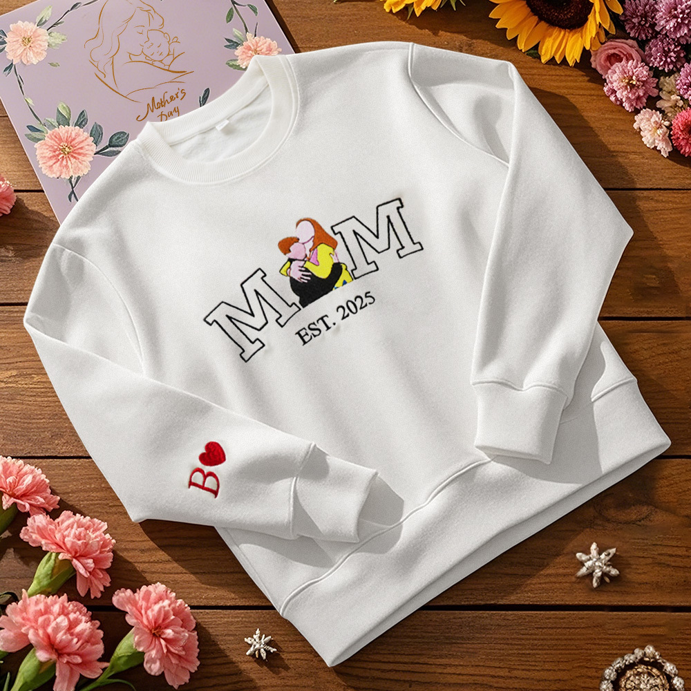 Sweat À Capuche Brodé Personnalisé Avec Photo De Maman Et Portrait D'enfants, T-shirt Universitaire, Cadeaux Pour La Fête Des Mères - soufeelfr