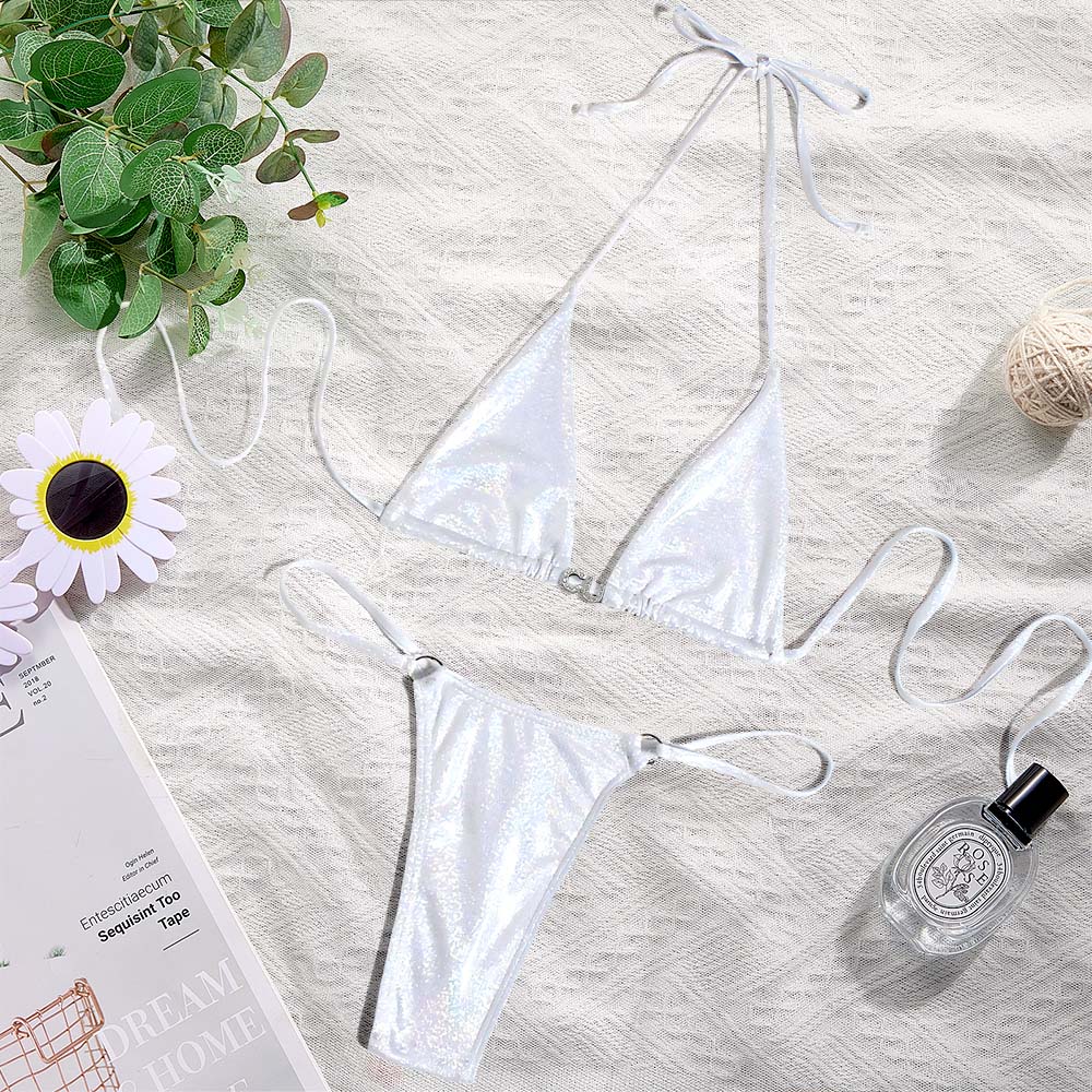 Nom Personnalisé Argent Triangle Bikini Ensembles Sexy Bricolage Lettres De Cristal Bikini - soufeelfr