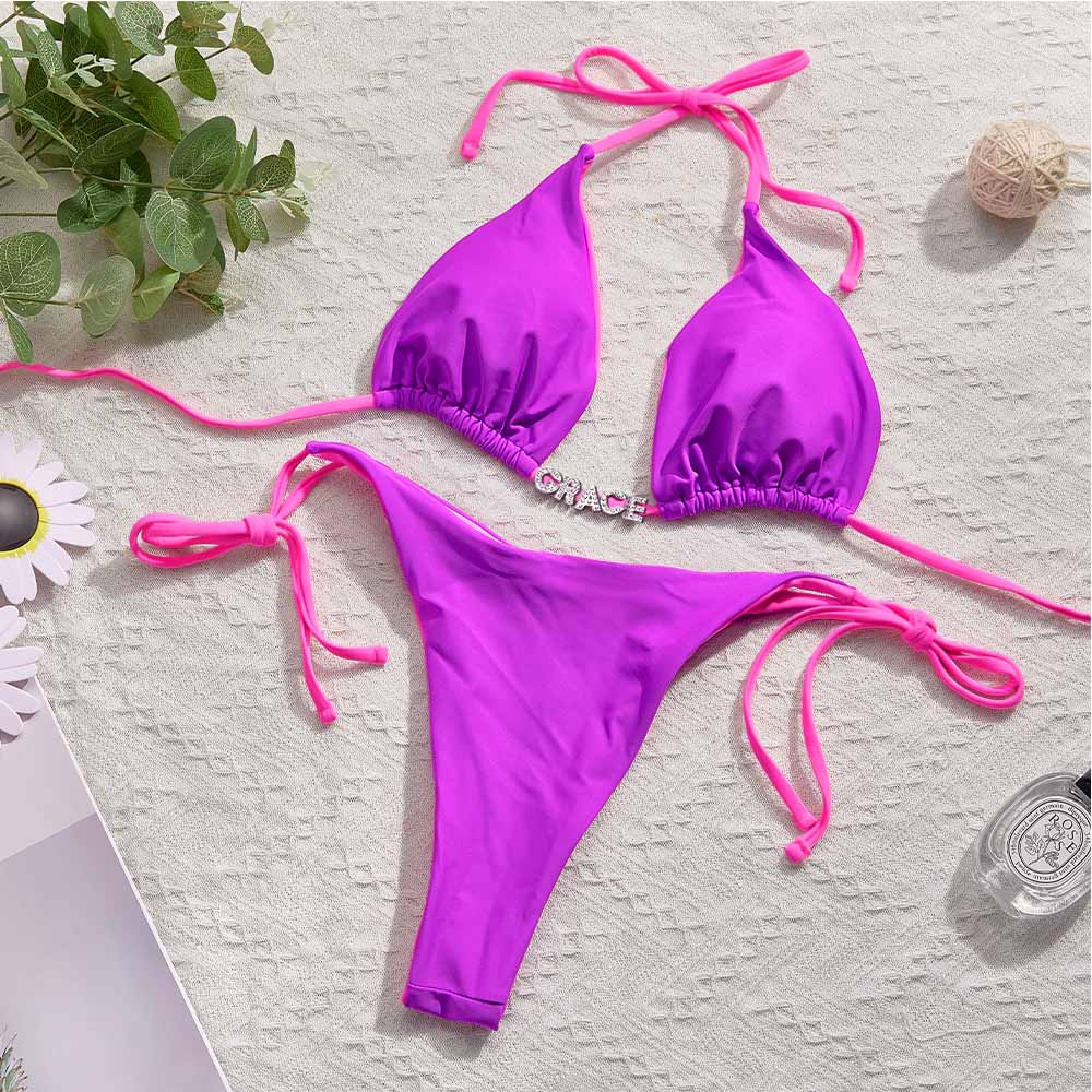 Ensembles De Bikini Colorés Avec Nom Personnalisé, Lettres En Cristal Personnalisées, Bricolage - soufeelfr