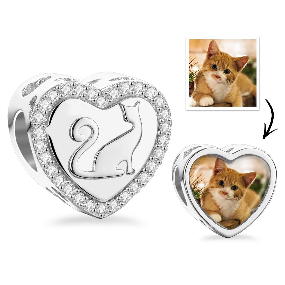 Breloque En Forme De Cœur Avec Photo Personnalisée, Décor En Zircon, Design De Chat, Cadeaux Pour Les Amoureux Des Animaux De Compagnie - soufeelfr