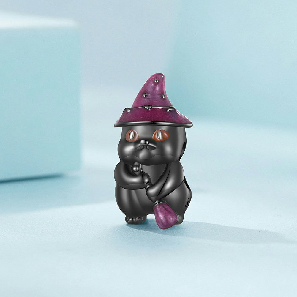 Charme En Émail Chat Sorcière Qui Brille Dans Le Noir, En Argent Sterling 925, Cadeaux D'halloween Dy1337