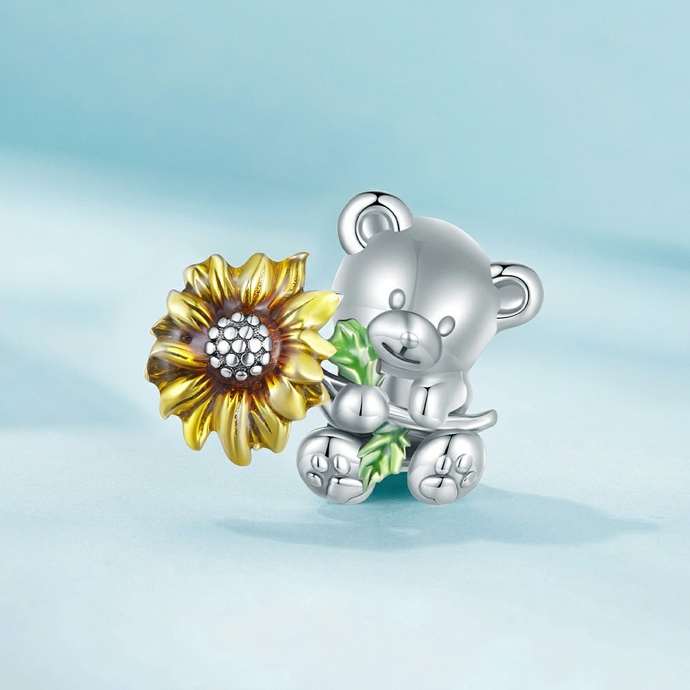 Charme D'émail D'ours De Soleil En Argent Sterling 925 Dy1340