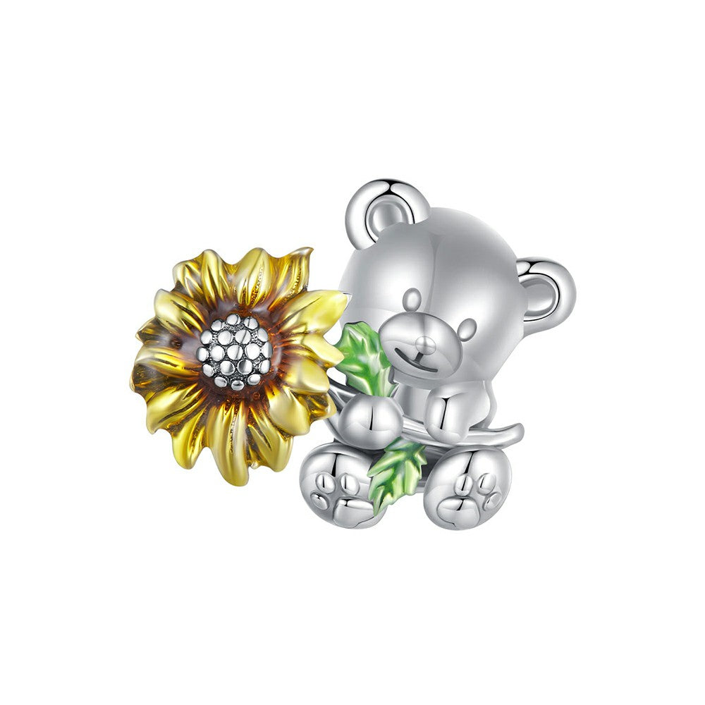 Charme D'émail D'ours De Soleil En Argent Sterling 925 Dy1340