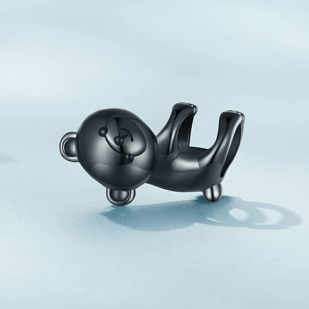 Breloque En Émail Ours Noir En Argent Sterling 925 Dy1350