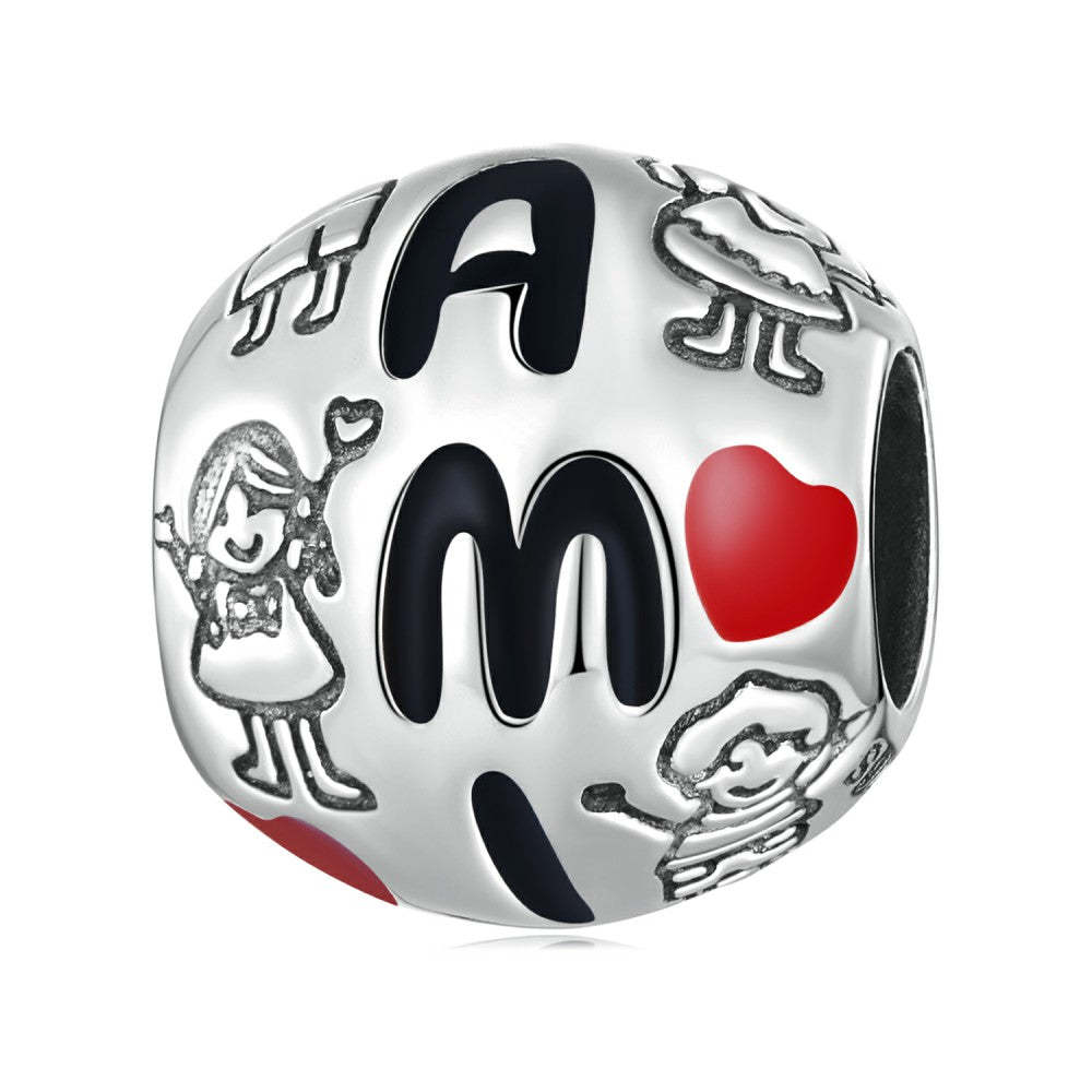 Amour Famille Émail Charme 925 Argent Sterling Dy1358
