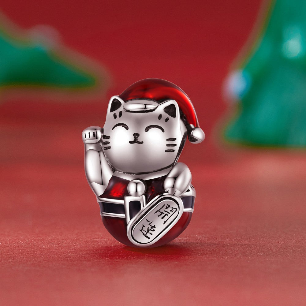Breloque De Noël En Émail Chat Porte-bonheur, En Argent Sterling 925, Cadeaux De Noël Dy1372