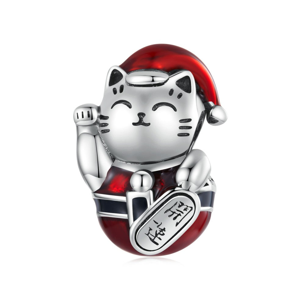 Breloque De Noël En Émail Chat Porte-bonheur, En Argent Sterling 925, Cadeaux De Noël Dy1372