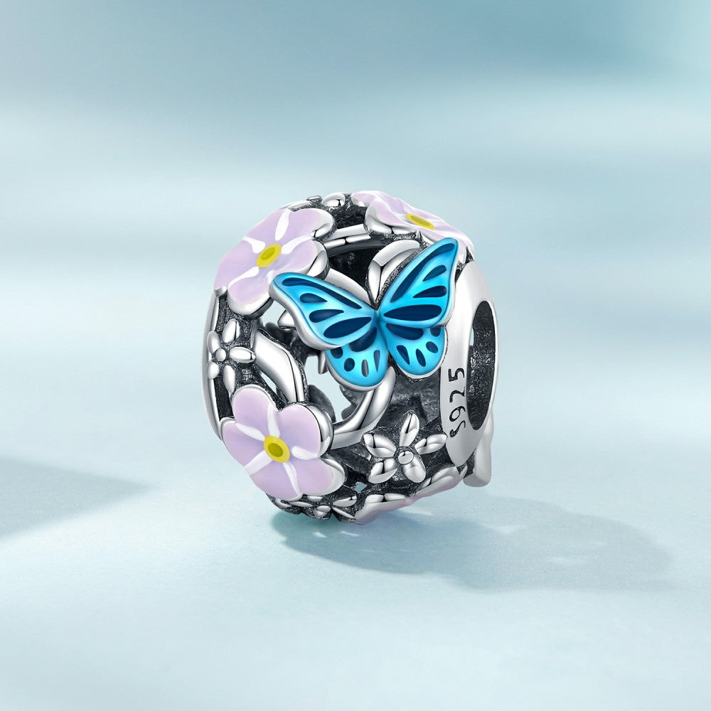 Fleur Papillon Émail Charme 925 Argent Sterling Dy1382