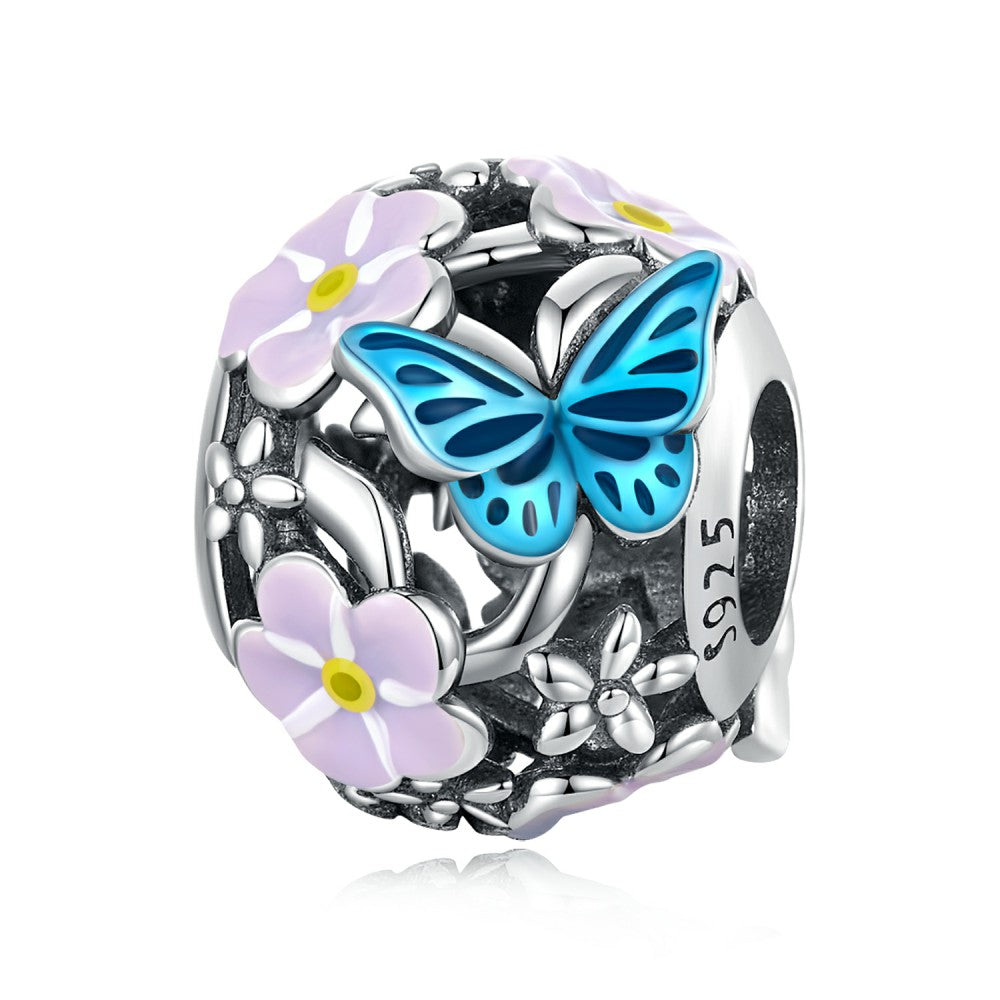 Fleur Papillon Émail Charme 925 Argent Sterling Dy1382