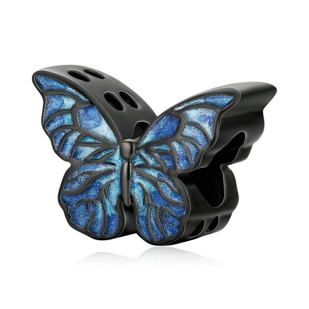 Breloque En Émail Papillon Foncé En Argent Sterling 925 Dy1414