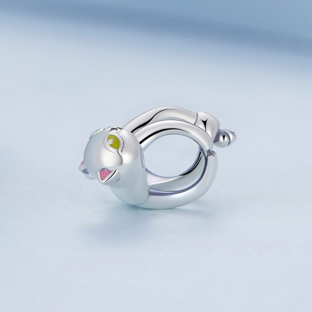 Adorable Breloque En Émail Chat Noir En Argent Sterling 925, Cadeau Pour Amoureux Des Animaux De Compagnie Dy1415