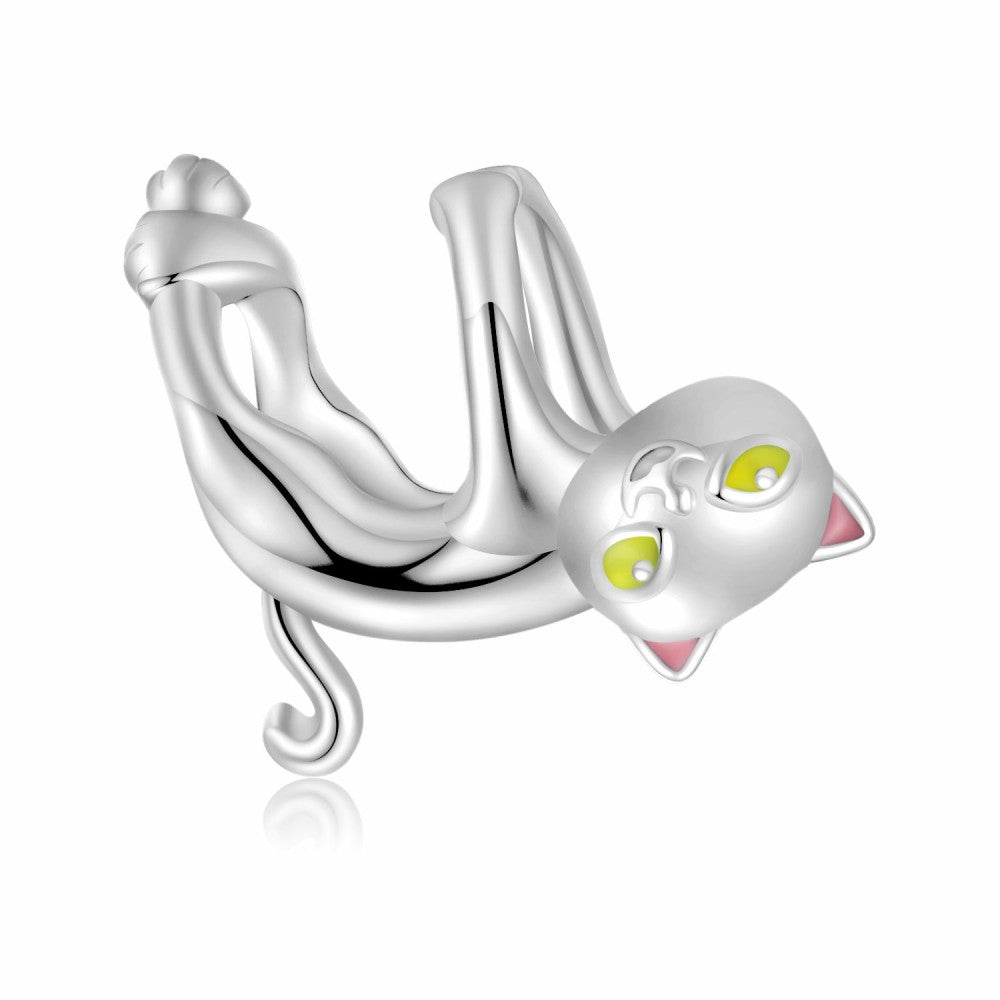 Adorable Breloque En Émail Chat Noir En Argent Sterling 925, Cadeau Pour Amoureux Des Animaux De Compagnie Dy1415