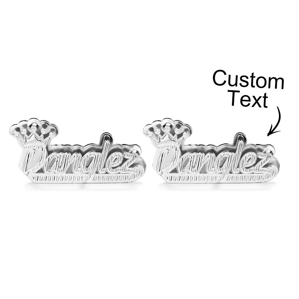 Boucles D'oreilles Avec Nom De Couronne Personnalisé, Boucles D'oreilles Hip Hop Avec Nom Initial, Bijoux Tendance, Cadeau Pour Hommes - soufeelfr