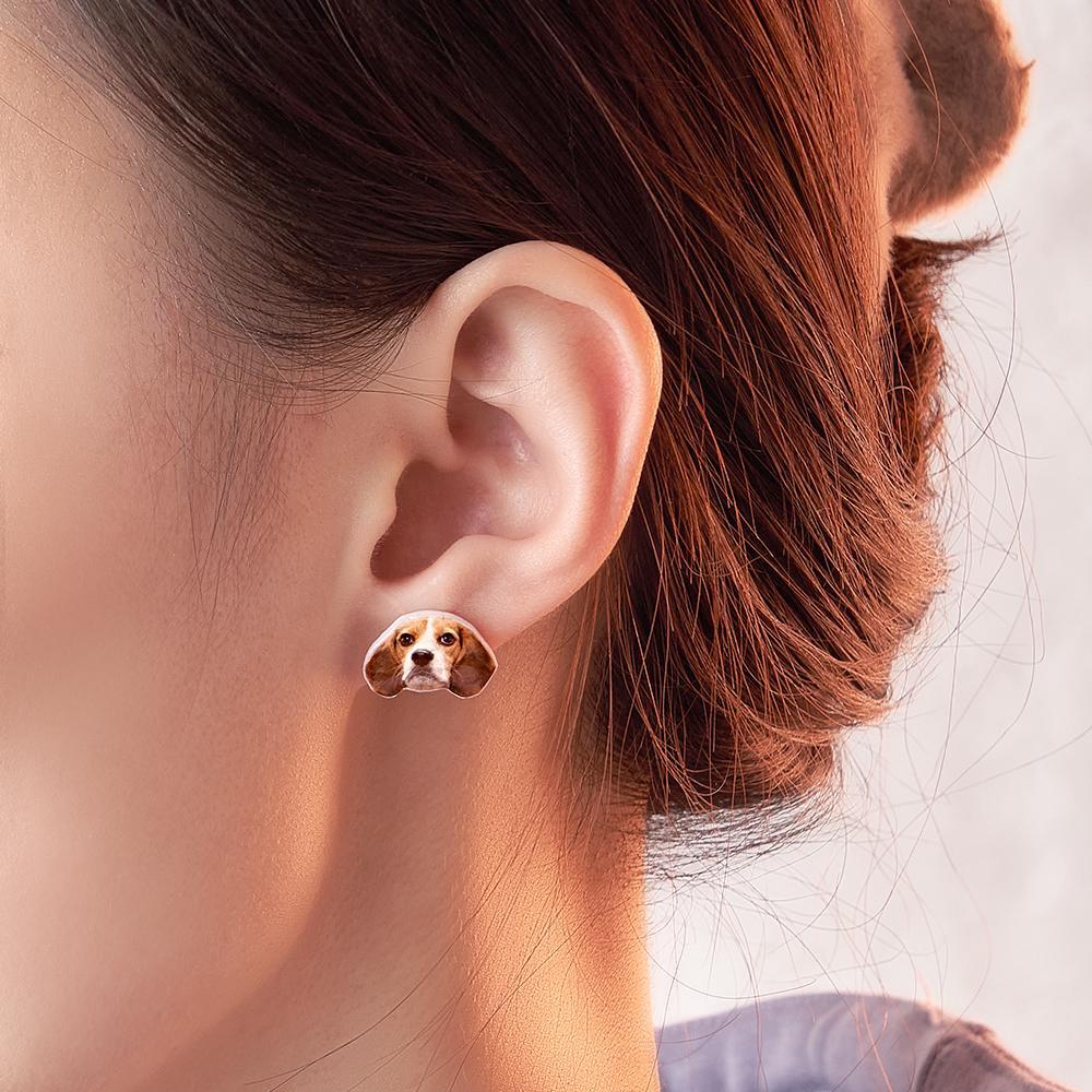 Boucles D'oreilles Personnalisées En Forme De Visage D'animal De Compagnie, Clous D'oreilles Avec Photo Personnalisée, Cadeaux Anti-allergie Pour Elle - soufeelfr