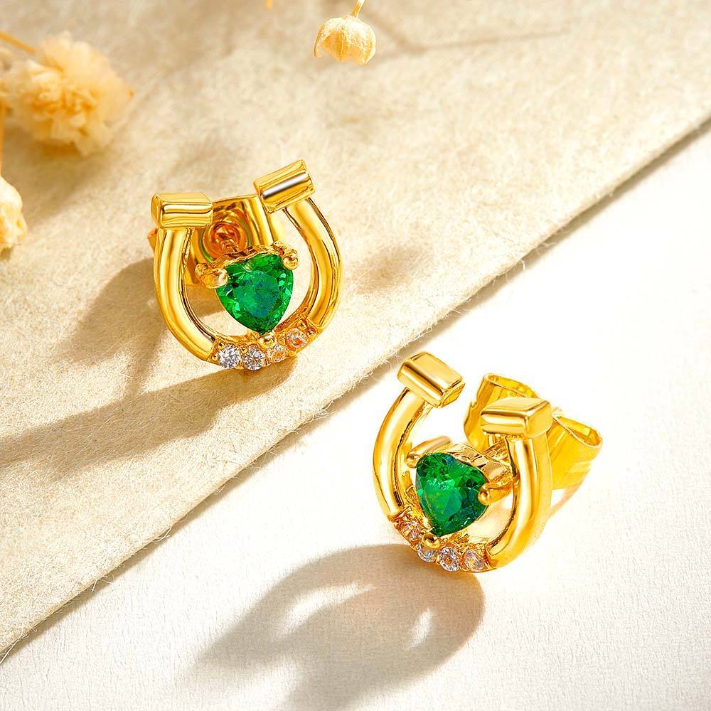 Boucles D'oreilles Personnalisées En Forme De Fer À Cheval Avec Pierre De Naissance En Forme De Cœur Et Cadeau En Zircon Pour Les Amateurs De Chevaux - soufeelfr