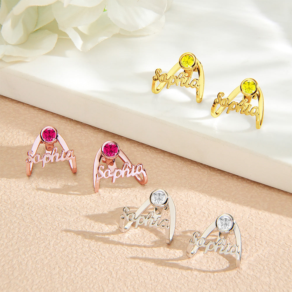 Boucles D'oreilles Personnalisées Avec Pierre De Naissance Avec Nom, Cadeau De Bijoux Pour Elle - soufeelfr