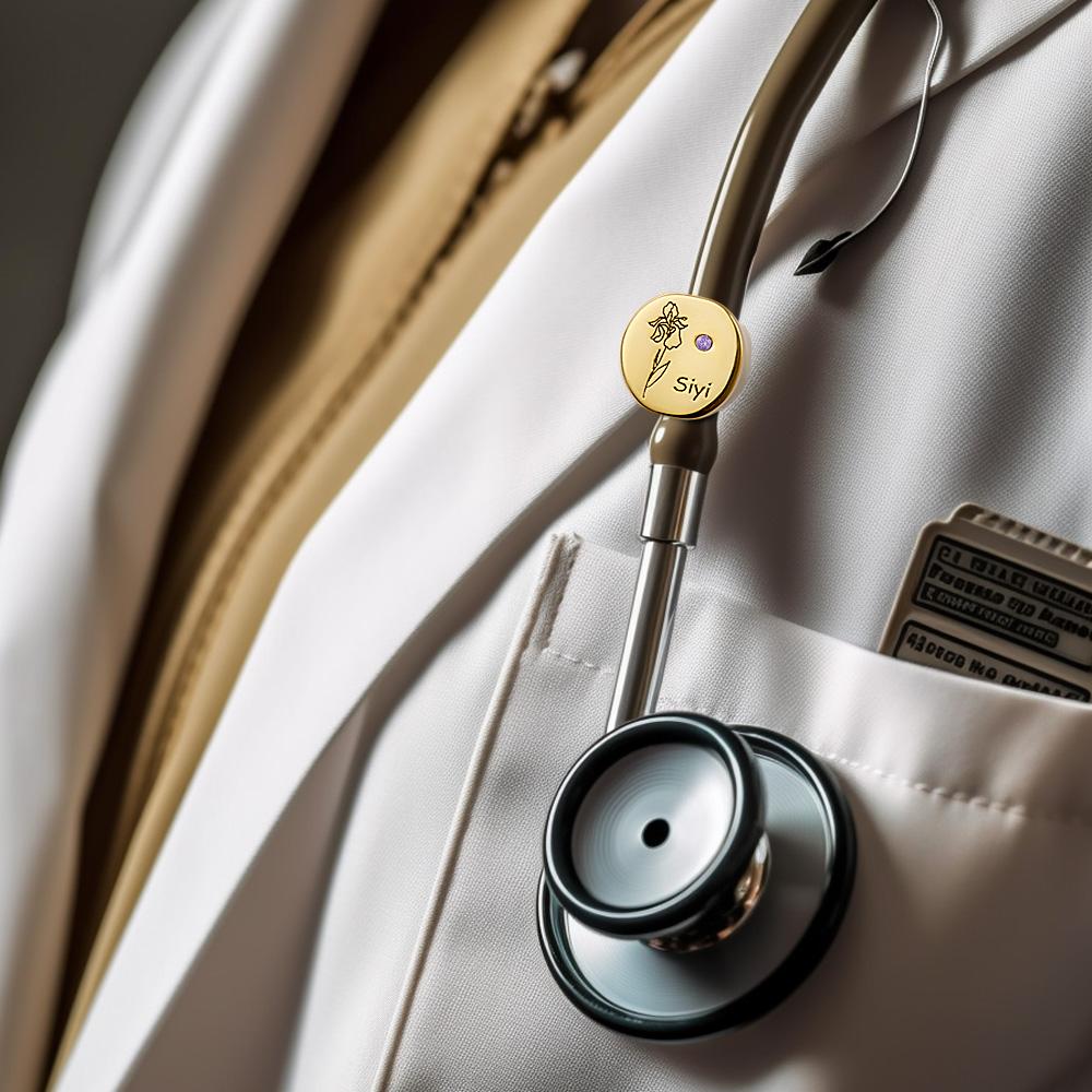 Étiquette D'identification De Stéthoscope À Texte Personnalisé, Fleur De Naissance Personnalisée, Pierre De Naissance, Cadeau De Charme Pour Infirmières, Médecins Rn - soufeelfr
