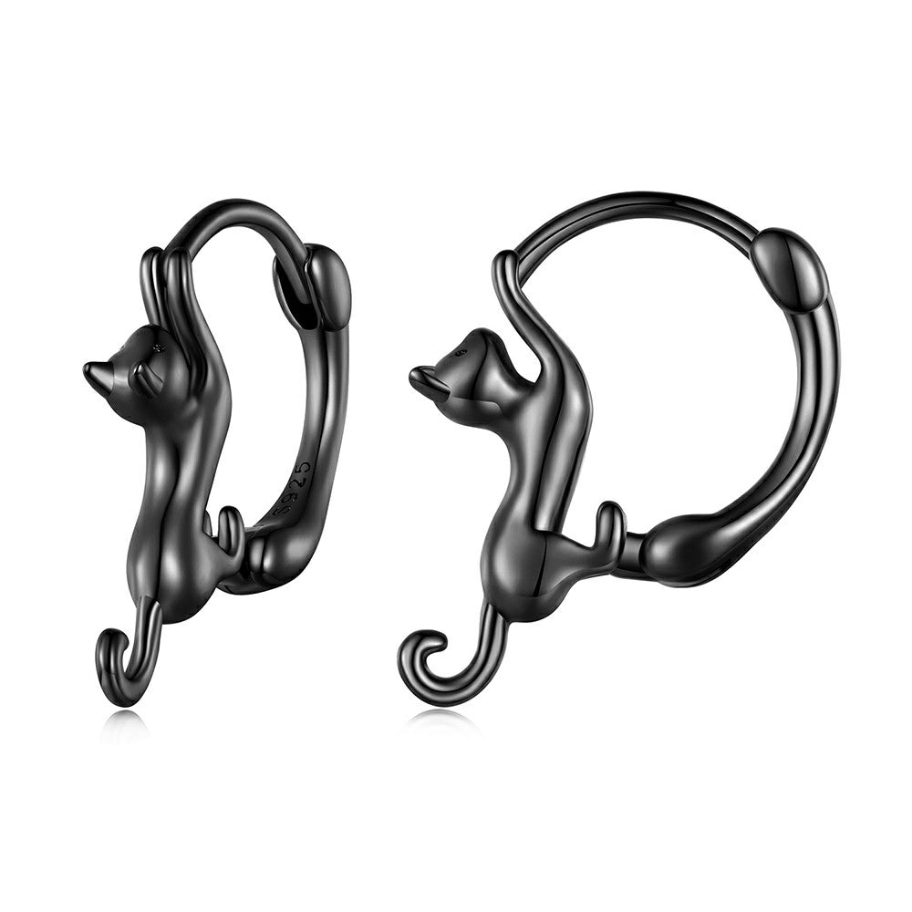 Boucles D'oreilles Chatons Noirs Argent Sterling 925 Ed137