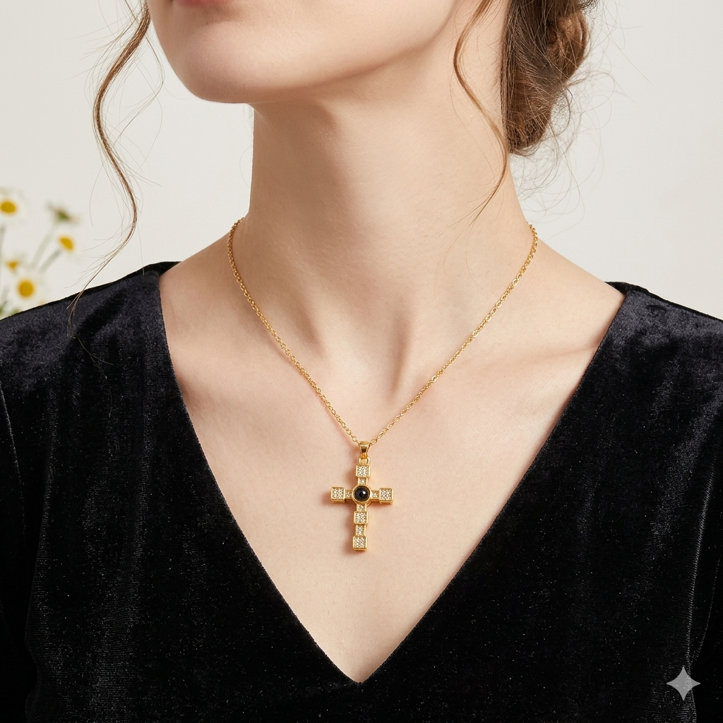 Collier Croix Avec Projection Photo Personnalisée, Pendentif Souvenir, Cadeau Pour Elle - soufeelfr