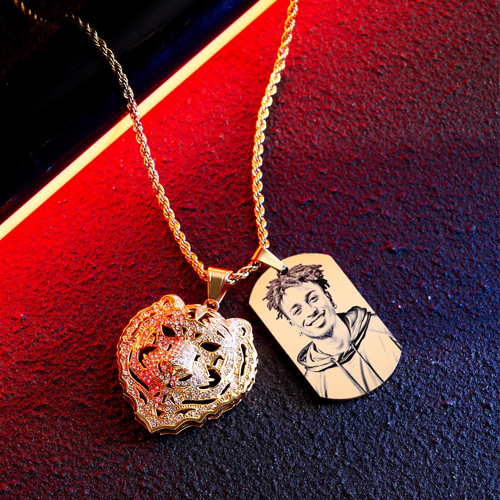 Collier Hip Hop Tigre Avec Photo Personnalisée, Pendentif Tendance Gravé, Bijoux Pour Lui - soufeelfr