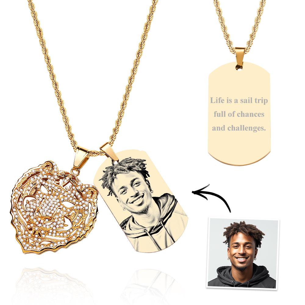 Collier Hip Hop Tigre Avec Photo Personnalisée, Pendentif Tendance Gravé, Bijoux Pour Lui - soufeelfr