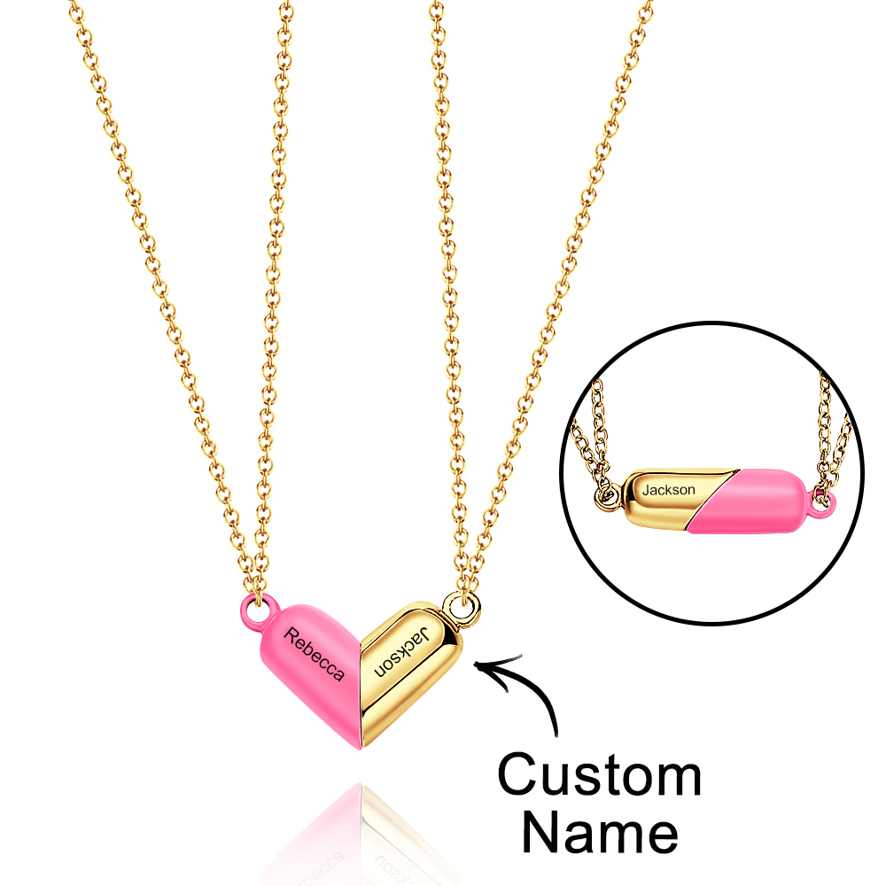 Collier Personnalisé Avec Nom Gravé, Collier En Forme De Cœur, Collier Magnétique À Déformation Rotative Pour Couple - soufeelfr