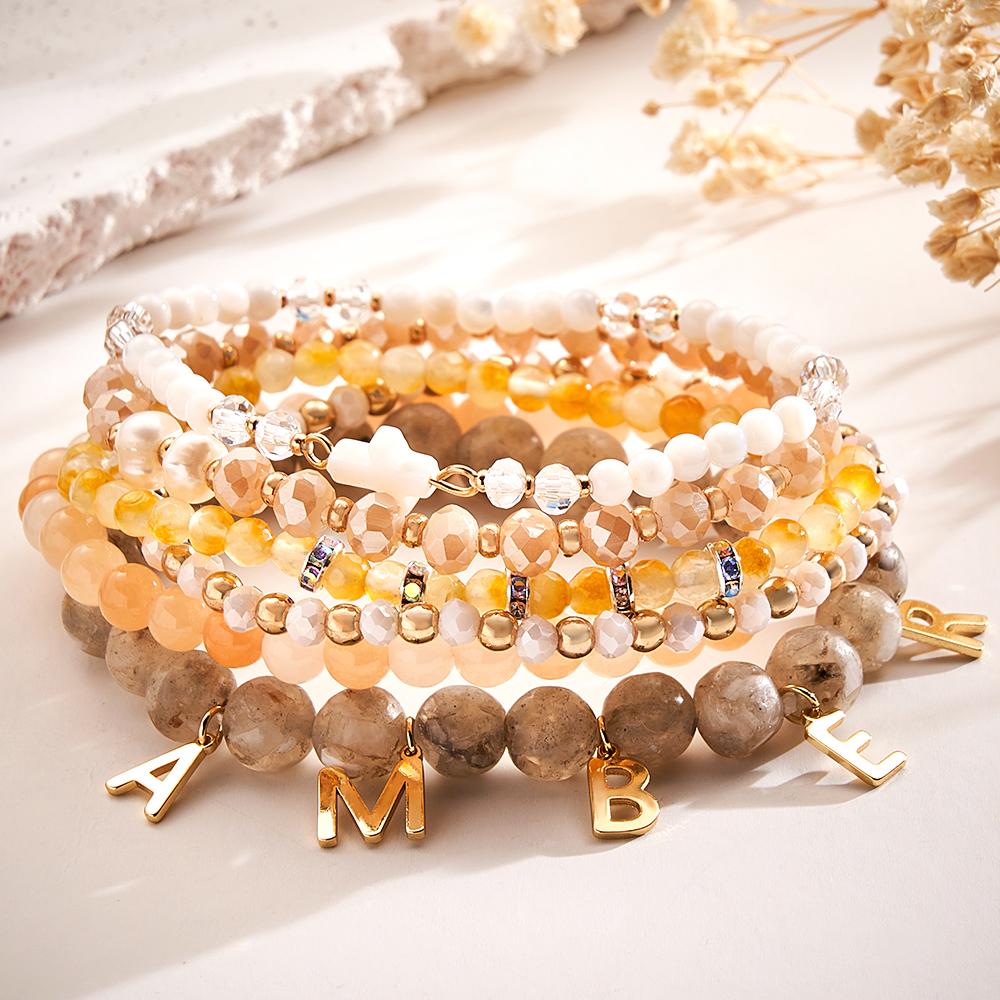 Bracelet Avec Nom Personnalisé, Pendentif Lettre, Style Bohémien, Cadeau De Plage Pour Elle - soufeelfr